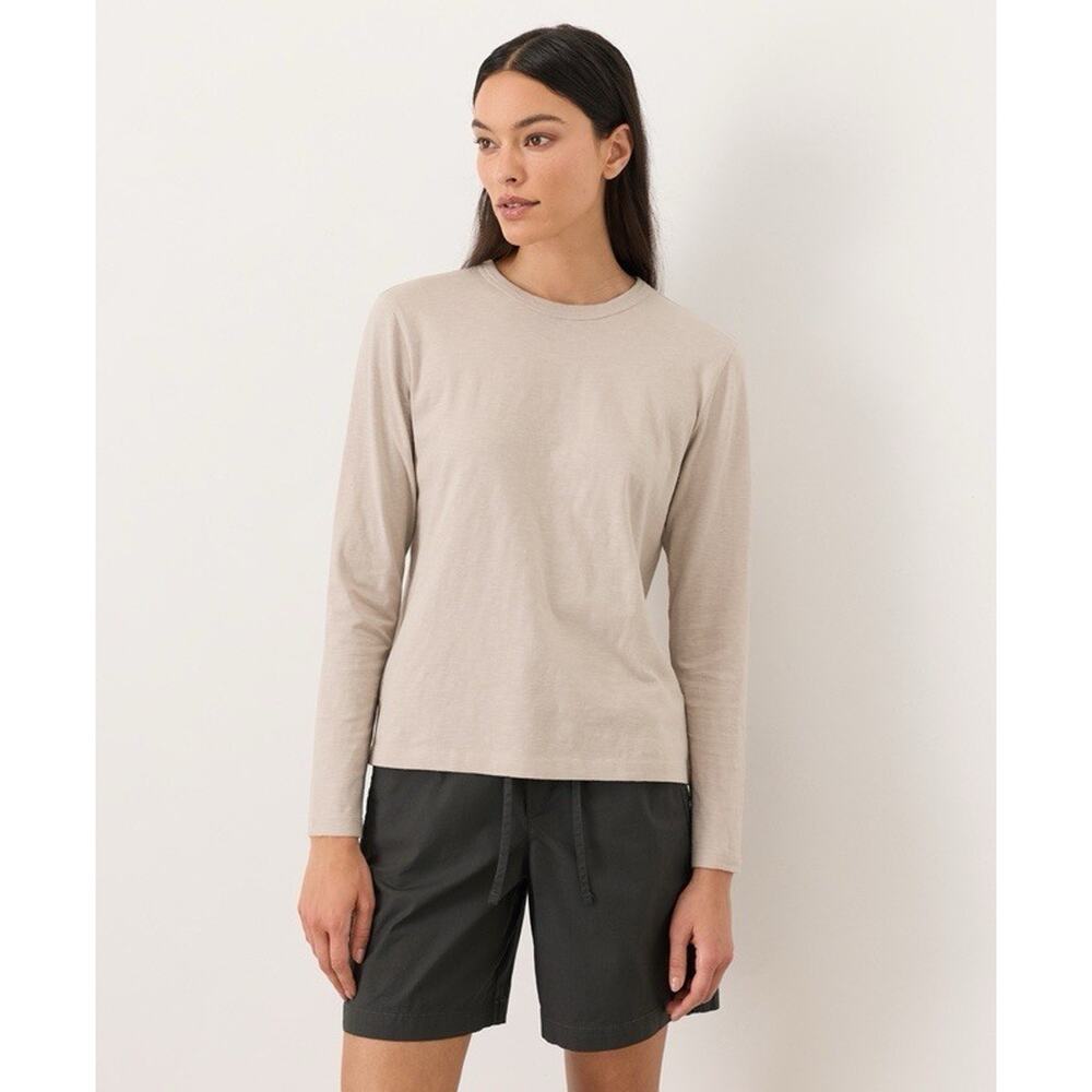Pact Organic Soft Slub Essential Crewneck Long Sleeve Tee Top Oatmeal Sz Medium